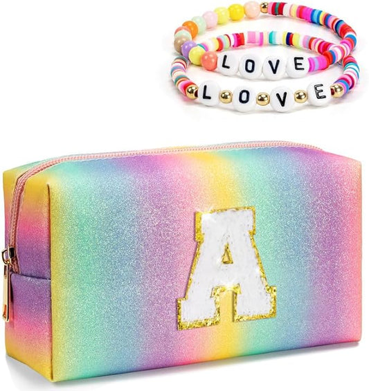 Birthday Gifts for 4 5 6 7 8 9 10 11 12 Year Old Girls, Initial Makeup Toiletry Bag for Kids, Kindergarten Graduation Gifts, Teacher Appreciation Gifts, Cute Trendy Stuff (Medium)