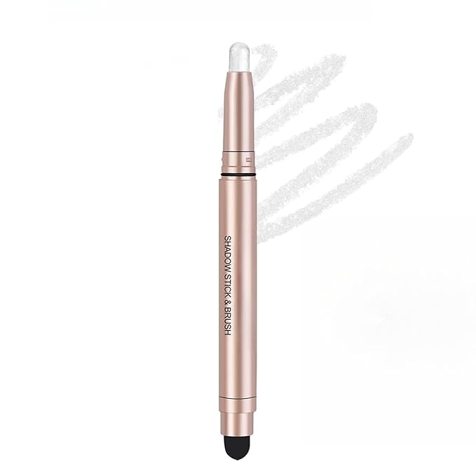 Long-Lasting Cream Eyeshadow Stick Shimmer Finish Easy Apply with Built-in Smudger Blendable silver white