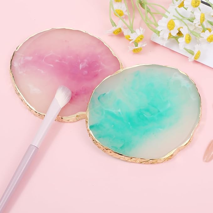 3 Pcs Resin Nail Art Palette, Nail Painting Mixed Color Palettes, Gold Edge Nails Holder Display Board, Nails Gel Color Makeup Display Board Pallet(Green, Pink, Purple)