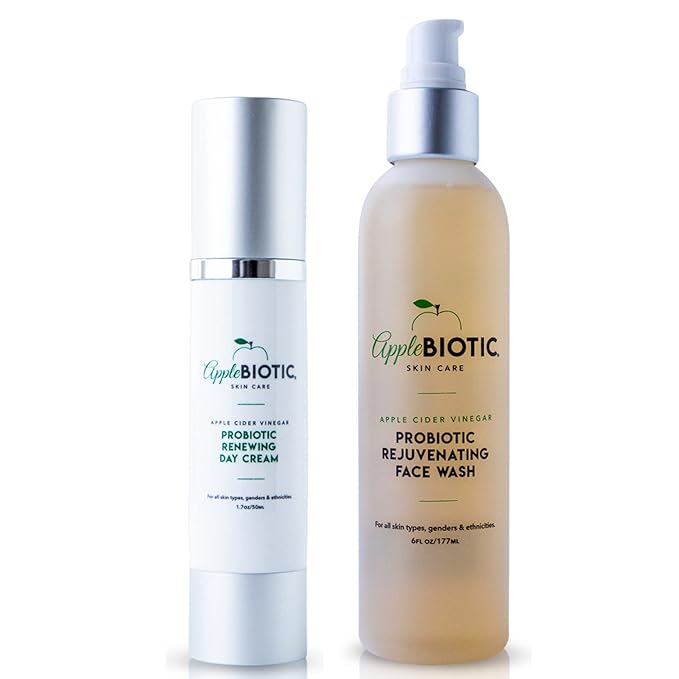 Apple Cider Vinegar Face Cream & Wash Duo, Hydrating, Redness Relief for Dry, Oily, Sensitive Skin, Natural Green Tea, Chamomile