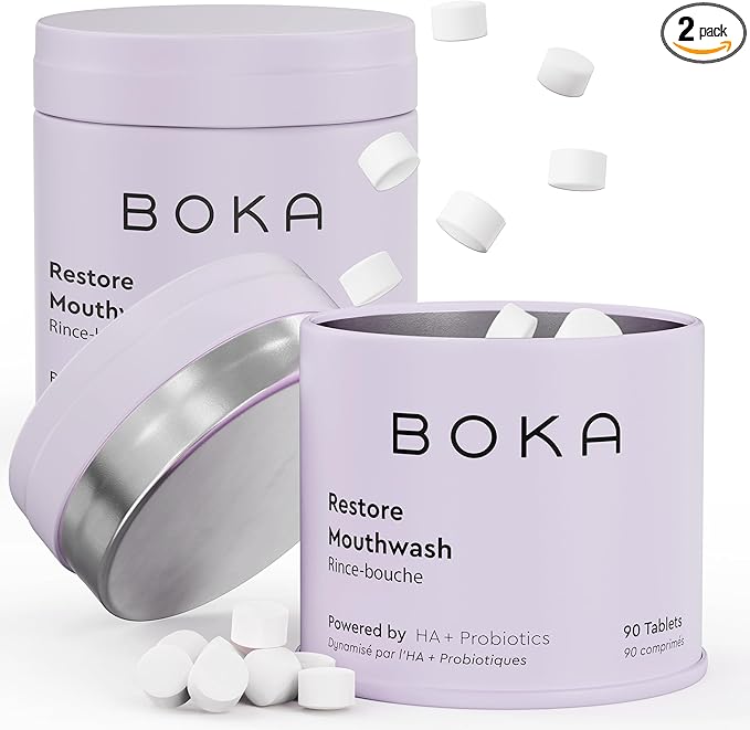 Boka Travel Size Mouthwash Tablets - Hydroxyapatite, Fluoride Free & Alcohol Free - Chewable Tablets to Freshen Breath, Kill Odor Quickly & Helps Remineralize Teeth - (Pack of 2, 90 Pcs, Mint)