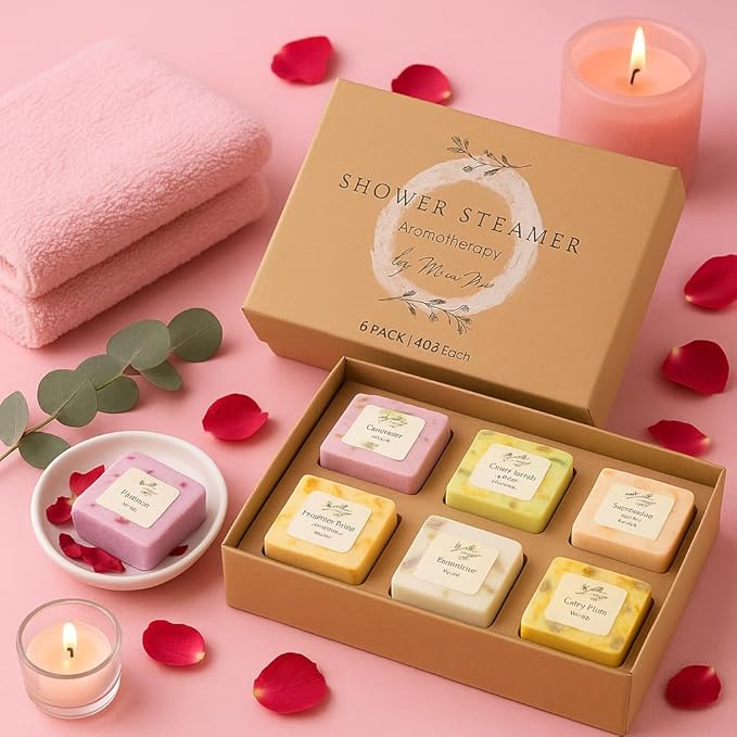 Premium Organic Shower Steamer- Shower Steamers Aromatherapy Essential Oil Infused, 6 Cubes Body Restore Shower Steamers Spa Gifts for Women, Shower Bomb