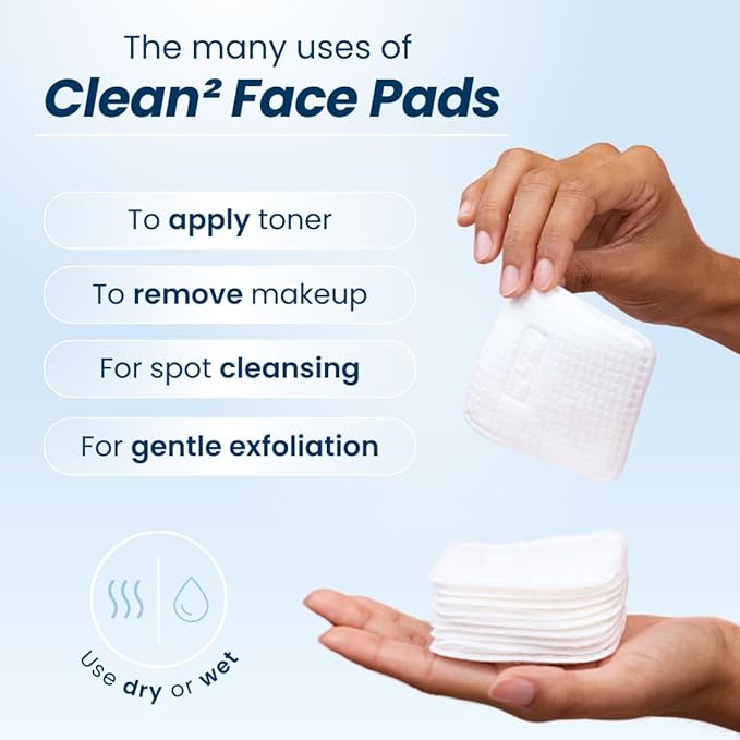 Clean Skin Club Clean² Pads 2.0 [New & Improved Edges] Guaranteed Not to Shed & Tear, Unique Triple Layers, Textured Side & Ultra Soft Side, Organic Disposable Cotton, Pair with Makeup Remover 2 Pack