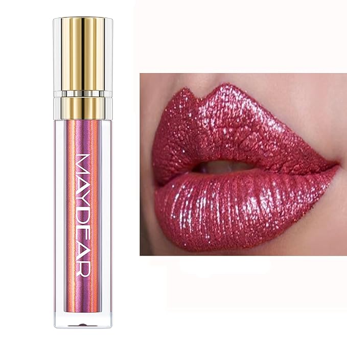 Maydear Chameleon Lipstick - High Pigmented Pink Lip Gloss, Multichrome Lipstick with Metallic Shine, Long Lasting Rainbow Lip Makeup - Gloden Fuchsia (06)
