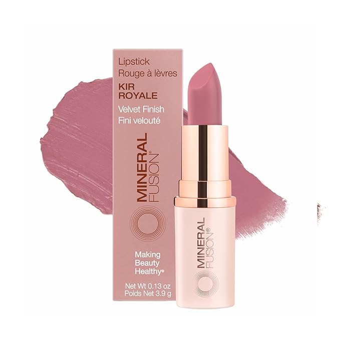 Mineral Fusion Long-Lasting Lipstick, Vivid & Smudge-Free Lip Color with Avocado Oil, Cocoa Seed Butter, Free of FD&C Dyes, Paraben and Gluten, Kir Royale