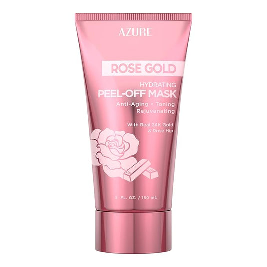 Azure Cosmetics Rose Gold Hydrating Peel Off Face Mask- Anti Aging, Toning & Rejuvenating - Removes Blackheads, Dirt & Oils - With Gold and Rose Water - Skin Care - 150mL / 5 fl.oz.