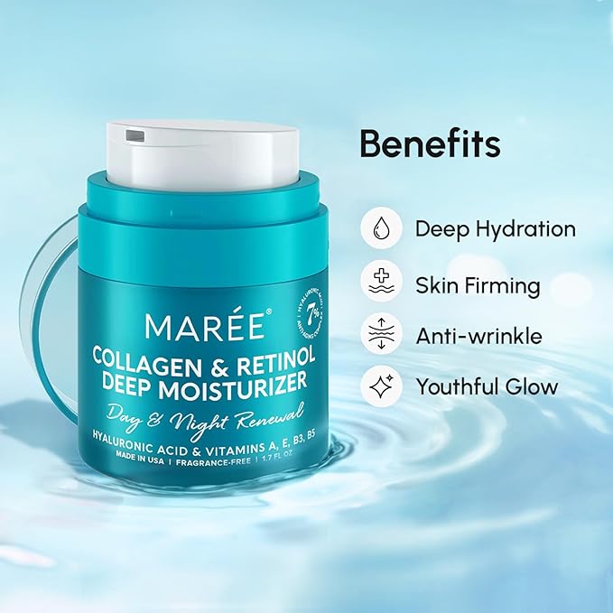 MAREE Face Moisturizer Collagen Cream for Face Gift Set 2 Pack - Hyaluronic Acid & Retinol - Anti-Aging Wrinkle Creams - Crema Para La Cara