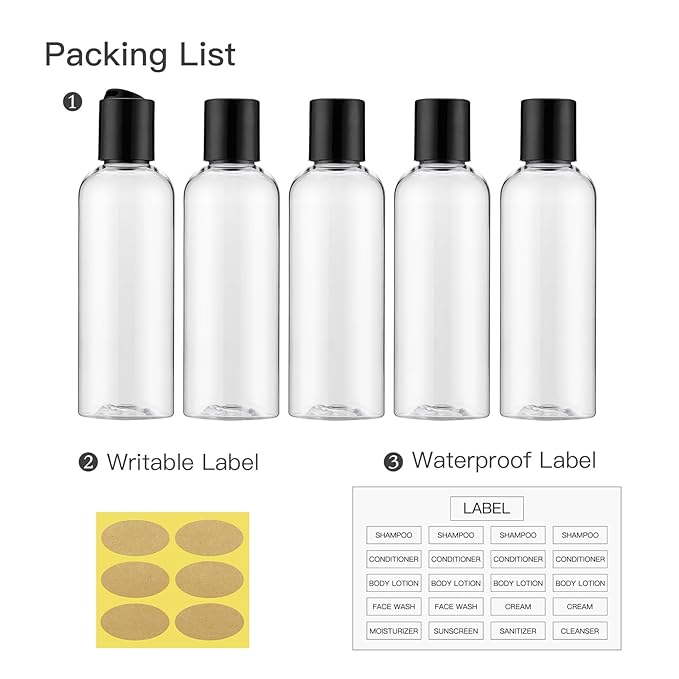 Travel Bottles for Toiletries 3.4 oz - Travel Size Containers for Shampoo Plastic - Small Empty Lotion Squeeze Bottle for Liquid TSA Approved - Leak Proof Mini Conditioner Refillable Clear 100ml