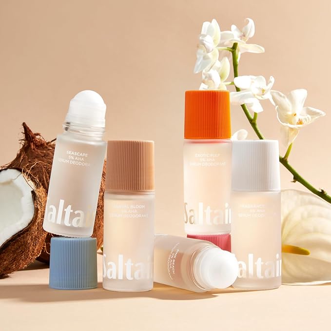 Saltair Serum Deodorant Golden Hour 2 Pack. 5% AHA Formula. Lactic Acid and Mandelic Acid Deodorant. Aluminum Free Odor Control for Women and Men. Travel Essentials, 2x 1.7oz Roll On