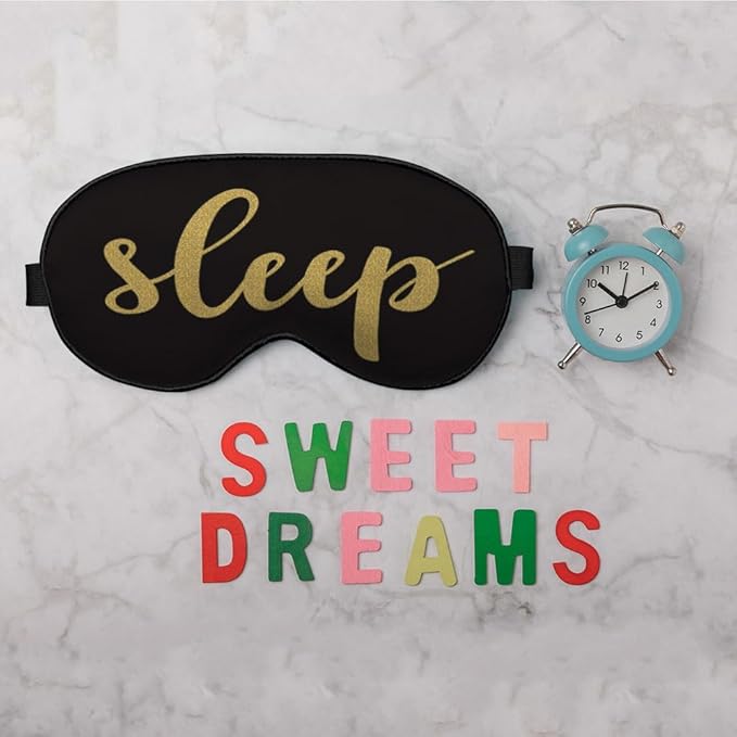 Sleep Quote Silk Eye Mask Sleep Mask Golden Black Eye Mask with Adjustable Strap Lightweight for Women Work Travel Night Sleep