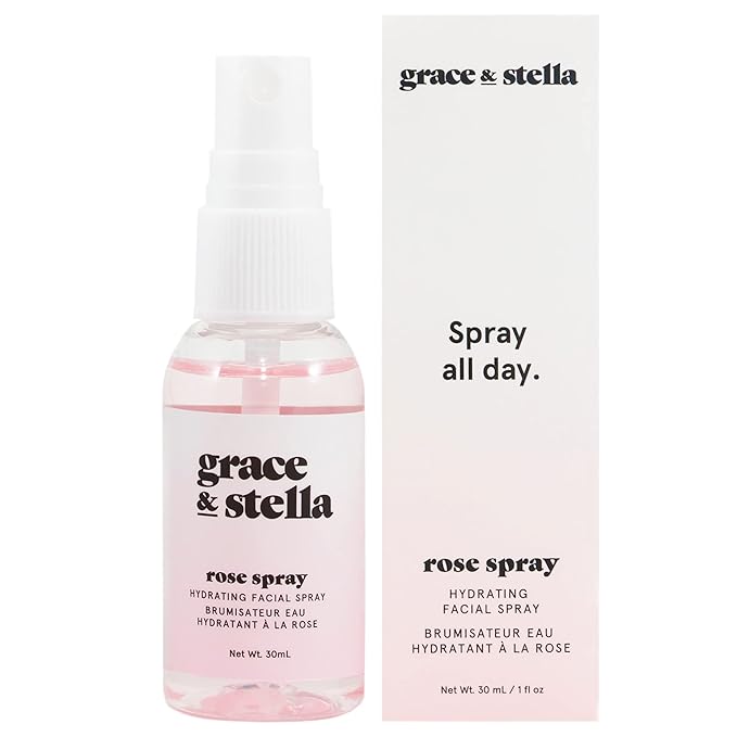 grace & stella Award Winning Rose Water Spray for Face with Glycerin & Aloe Vera - Travel Size (30ml) - Rosewater Face Mist for All Skin Types - Hydrating, Calming, Rejuvenating Facial Toner - Vegan