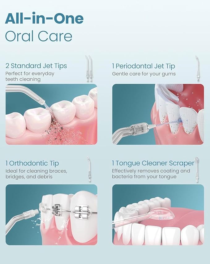 Onlyone Water Dental Flosser, 300ML Portable Oral Irrigator for Teeth, 4 Modes and 5 Jet Tips,Rechargeable Irrigation Cleaner,Electric Flossing Machine Power Flossers & Irrigator Accessories Black
