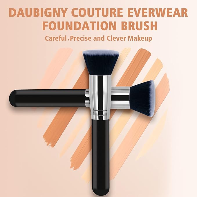 Makeup Brush Daubigny Flat Top Foundation Brush for Liquid Makeup Premium and Professional Make Up Foundation Brush Perfect for Mineral Foundation Highlight Flawless Powder Buffing Blending (Black)
