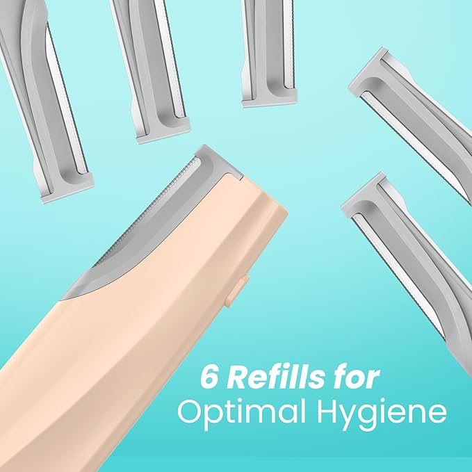 Sonic Dermaplaning Tool for Face - Rechargeable Dermaplane Razor with 6 Refill Dermablades, Facial Hair & Peach Fuzz Remover for Women (Pink)