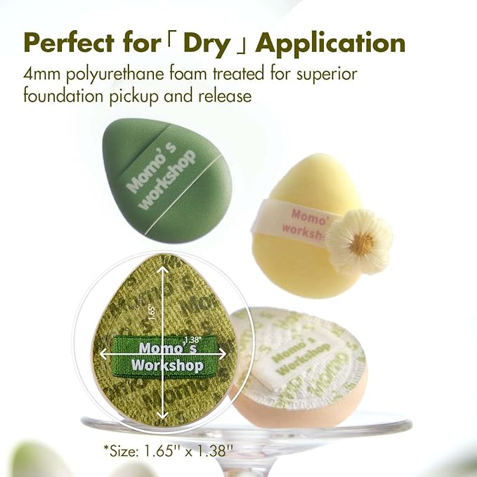 Mini Denim Makeup Sponge Set,Mini Makeup Blenders Sponge for Concealer/Blush/Highlighter, Perfect for Detail Work & Travel,4pcs Green Mini Concealer Puffs with Travel Pouch