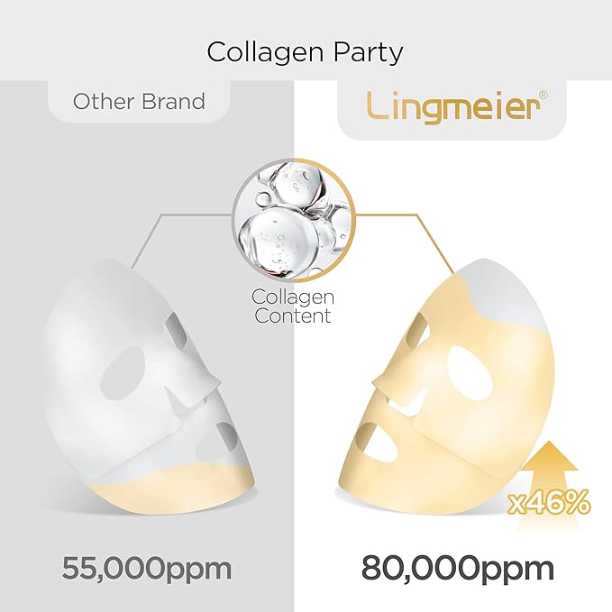 Collagen Face Mask - 80,000ppm Marine Hydrolyzed Collagen & Hyaluronic Acid | Overnight Hydration Gel Sheet for Deep Moisture | Gentle Formula, Safe for Sensitive Skin
