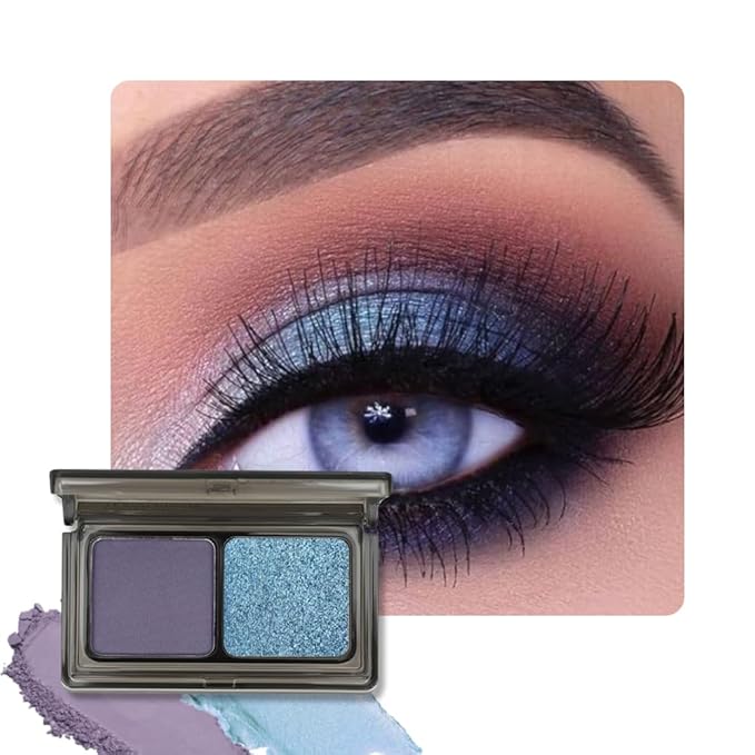 Dark Purple Blue Two Color Matte Shimmer Glitter Eyeshadow Palette,Eye Shadow Powder Professional Long-Lasting Waterproof Makeup Palette,Easy-To-Apply and Compact for Travel,Vegan & Cruelty-Free