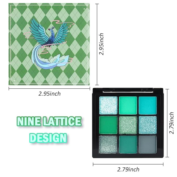 9 Colors Green Smoky Matte Shimmer Eyeshadow Palette with Mirror for Eye Makeup,High Pigmented Eye Shadow Primers Powder Palet de sombras de ojos