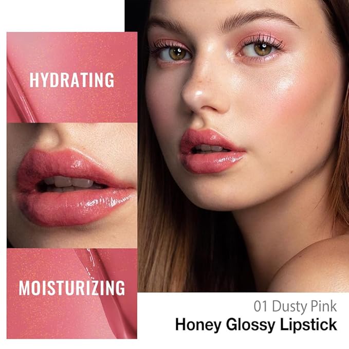 Kaely Dusty Pink Honey Lipstick Tinted Lip Balm, Hydrating Shine Lipstick for Women Dry Lips, Moisturizing Nourishing Glossy Lip Gloss Stain Makeup, Sheer Lightweight, Vegan & Cruelty-Free, 01