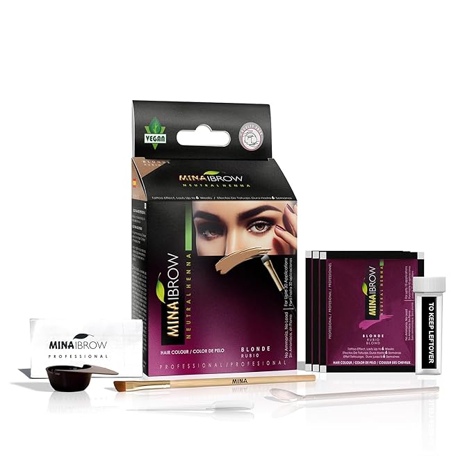 MINA iBrow Henna Hair Color Professional Tint Kit with Brush Combo Pack | Covers Gray Hair-Lasts up to 6 weeks | No Ammonia No Lead | Vegan & Cruelty Free | up to 30 Applications (Blonde)
