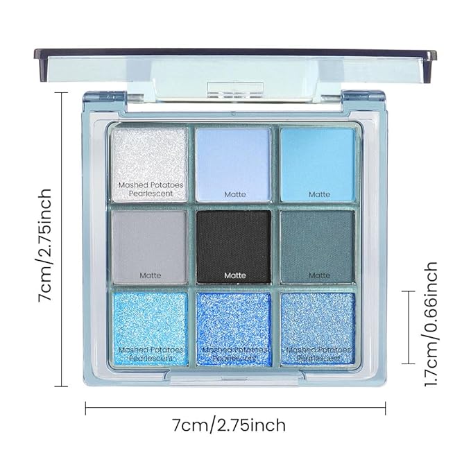 Light Blue Eyeshadow Palette, Matte & Shimmer Glitter Blue Shadow for Eye Makeup, High Pigmented White Gray Black Green Powder Palet de sombras de ojos, Cruelty Free