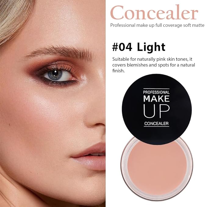 Kaely Pot Concealer Full Coverage Set, Under Eye Brightener Color Correcting Concealer for Dark Circles, Waterproof Foundation Face Makeup Brush Kit, Eye Ring Corrector de ojeras, 04 LIGHT