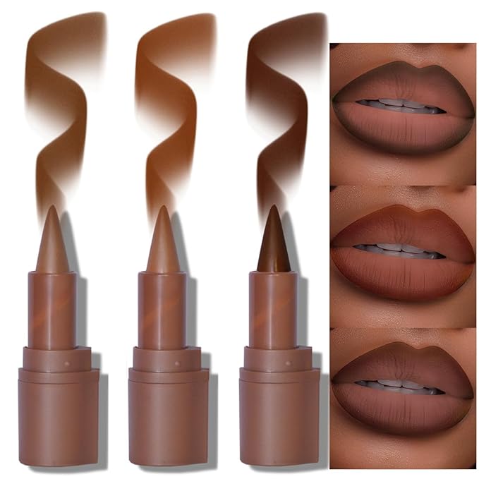 2-in-1 Gradient Lip Liner and Lipstick Lip Combo Set - Achieve Flawless Contour and Gradual Ombre Effect with Easy-to-Use Crayon Form and Cone Tip (01&04&06, 1 Count (Pack of 3))