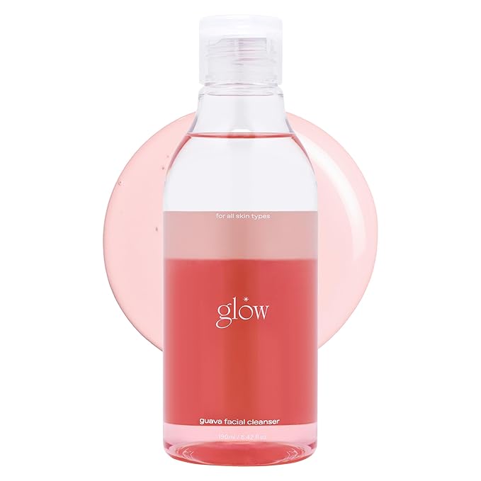 glow guava facial cleanser : hypoallergenic face cleanser & makeup remover, oil-gel hybrid, non-drying, all-in-one cleanser for hydration, 6.4 oz