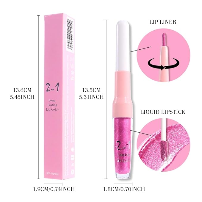 evpct Hot Pink Metallic Glitter Lip Liner and Lipstick Combo Lip Gloss Stain Set Makeup for Women Long Lasting Waterproof 24, Rose Pink Frosted Metallic Shimmer Glossy iridescent Liquid Lipstick 07