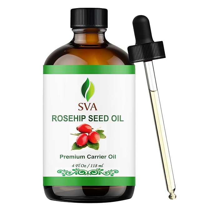 SVA Rosehip Seed Oil - 4 Fl Oz – 100% Natural & Cold Pressed - for Face, Skin Care, Hair Care, Scalp Massage & Body Massage – Carrier Oil with Dropper