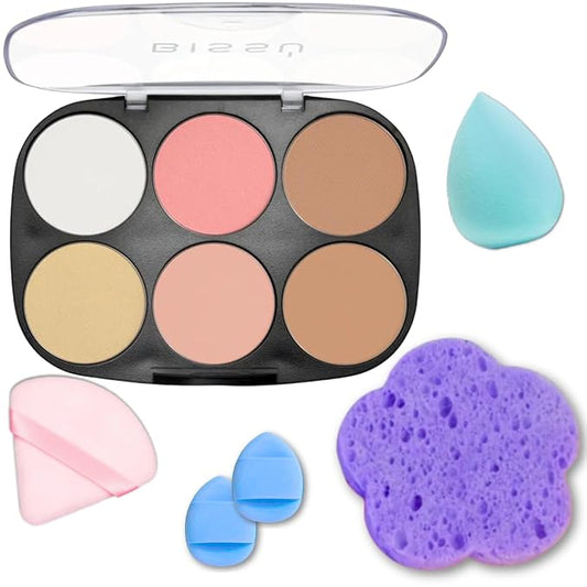 Makeup Kit Bissú 6‑Color Palette + Velvet Puff + 2 Finger Puffs + Makeup Sponge + Exfoliating Sponge (4 Styles) (01 Mera Mera)