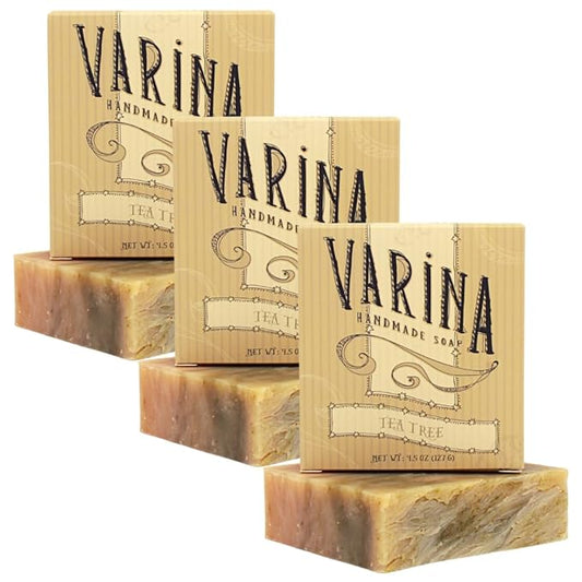 Organic Tea Tree Bar Soap - Gentle Cleansing for Sensitive Skin, Herbal and Mint - 3 Pack