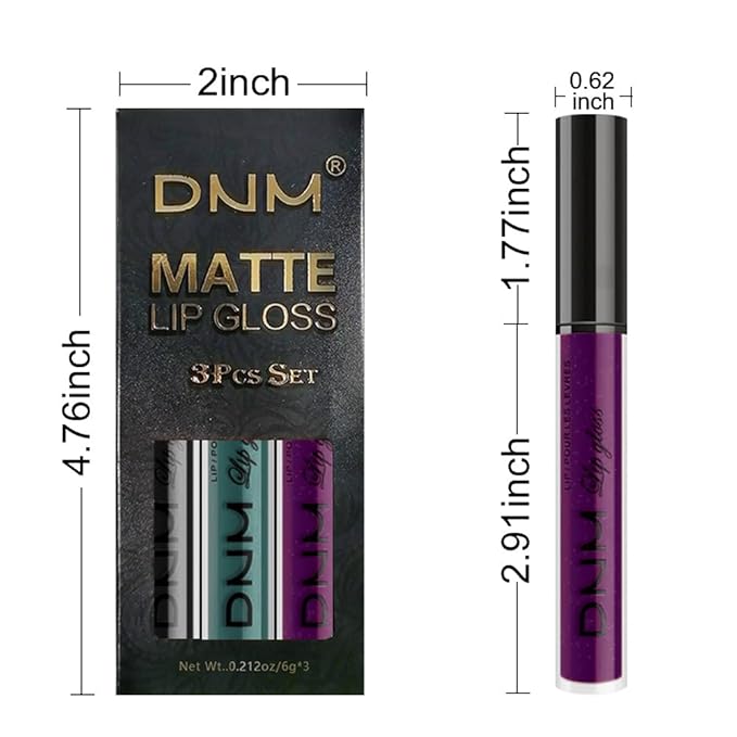 AMY'S DIARY Matte Dark Green Purple Black Plum Liquid Lipstick 3Pcs Sets,24-hour Lipstick Dark Deep Maroon Purple Plum black Lip Stain 24 Smudge Waterproof for Women (Set19)