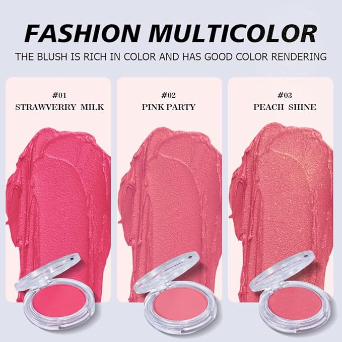 Blush Palette – Long-Lasting Waterproof Powder Blush, Natural Matte & Buildable Color, Smooth Blendable Finish for All Skin Tones, Ideal for Daily Makeup(01 STRAWBERRY MILK)