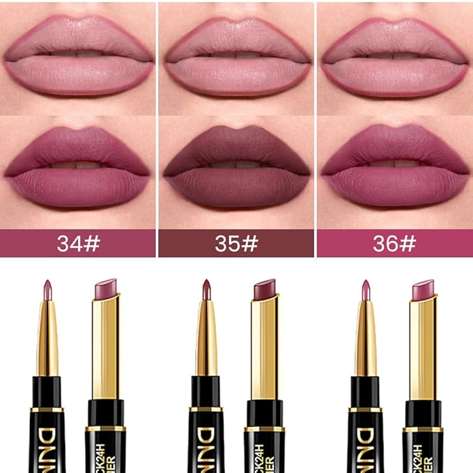 BINGBRUSH 3Pcs Double Ended Rose Chocolate Burgundy Red Matte Lip Liner and Lipstick Makeup Combo Set for Women,Lipliner 24 Hours Original Waterproof Long Lasting Lip Stains Pencil Kit Set
