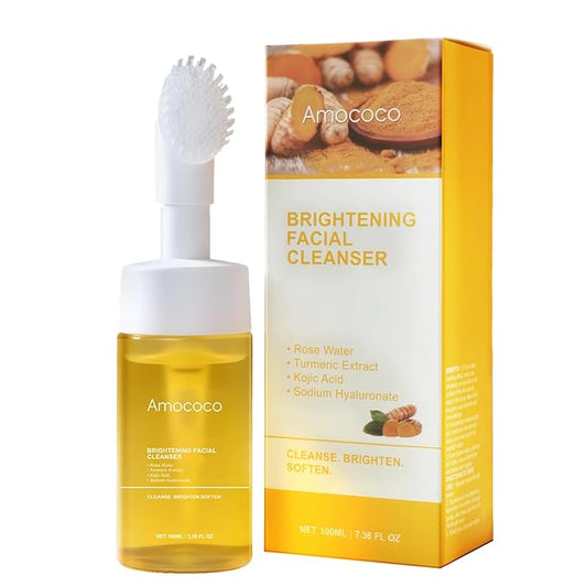 Turmeric & Kojic Acid Face Wash with Silicone Brush, Cleanser for Dark Spot Correction, with Rose Water to Soothe and Hyaluronic Acid to Hydrate, 3.38 fl oz