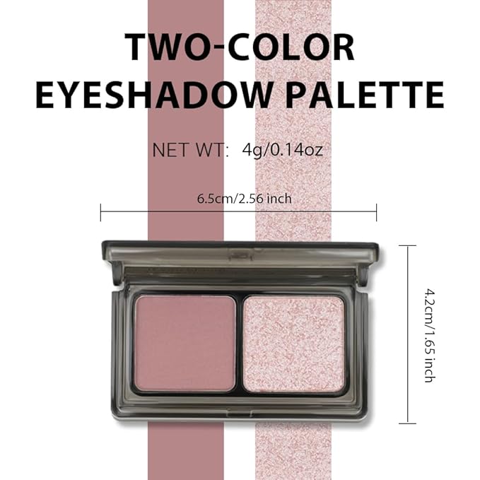 2 Color Shimmer & Matte Eyeshadow Palette Makeup, Rose matte & Champagne Pink Shimmer Shades eye shadow for Womam, Long-Lasting & Highly Pigmented, Vegan & Cruelty-Free