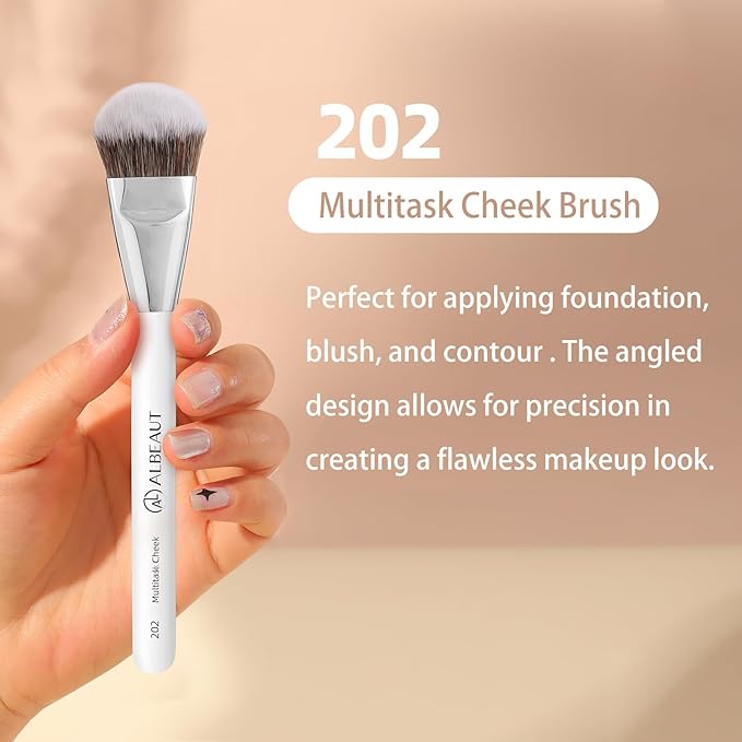 Face Makeup Brush Set 6PCS, Angled Cream Foundation Liquid Blush Brush Concealer Brush Under Eye, Nose Contour Eyeliner & Brow Brush
