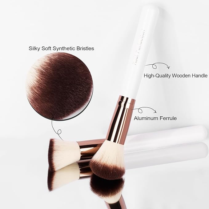 Real Perfection Makeup Brush Set 16 Pcs with 1 Eyebrow Razor Premium Synthetic Foundation Powder Concealers Eyeshadow Blush Makeup Brushes Make up Brushes Kit (White)