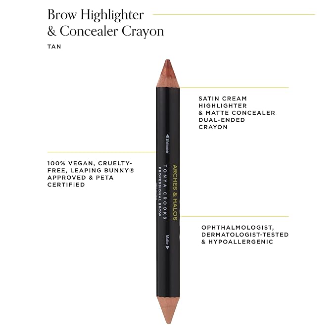 Arches & Halos Brow Highlighting and Concealer Crayon - Tan - Shaping and Shimmer Eyebrow Stick and Highlighter Duo - Soft, Ultra Creamy Formula - Define, and Sculpt for Sharp Brows - 0.176 oz
