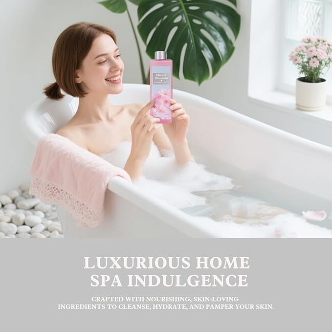 Cherry Blossom Gifts for Women Spa Basket, High Heel Bath Set with Shower Gel & Bath Bombs, Mother's Day Birthday, Anniversary Gifts for Mom, Sister, Bestie