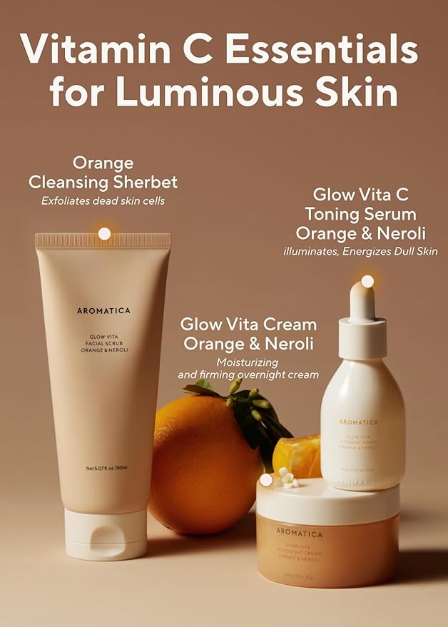AROMATICA Glow Vita C Toning Serum Orange & Neroli - Orange Vitamin C Serum for Face with Hyaluronic Acid for Sensitive Skin (30ml/1.01 fl. oz)