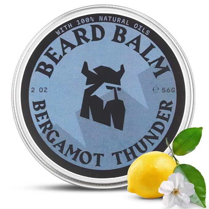 Beard Balm for Men - Leave in Beard Conditioner - Styling Balm Made with Naturally Derived Beard Butter, Argan & Jojoba Oils (2 Ounce (Pack of 1), Bergamot Thunder)