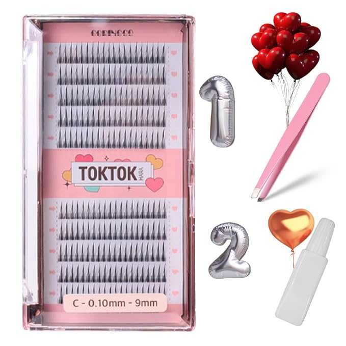[SET] CORINGCO BK False Eyelashes Extension Kit +Glue+Tweezer Beginner Self Adhesive Individual Partial Korean idol Makeup (BK 9mm)