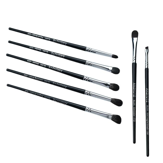 7-Piece Professional Eye Brush Set with Natural Goat Hair Bristles and Synthetic Fibers， Eyeshadow, Eyeliner, Concealer, and Precise Makeup Application，Super Soft Bristles, Labled Brush Handle