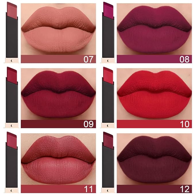 evpct 6Pcs Dark Ruby Red Mauve Plum Purple Nude Beige Matte 24 Hour Lipstick Set for Women Waterproof Long Lasting 24 Hours Lipstick