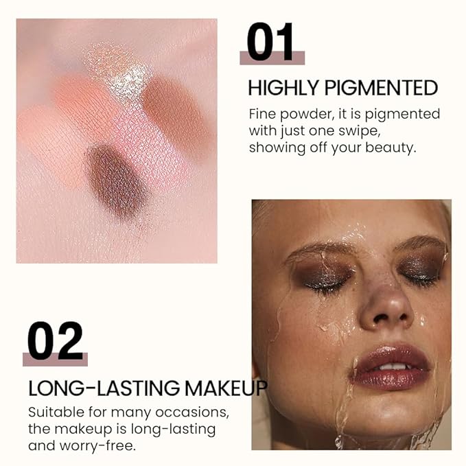 6-Color Nude Champange Brown Matte & Shimmer Eyeshadow Palette with Mirror – Highly Pigmented, Long-Lasting Eye Makeup for Artists & Creative Looks (02#)