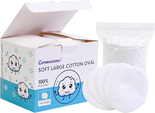 Oval Cotton Pads (100-Count)- 100% Pure Cotton, Gentle Enough for Babies, Soft Texture, Large Size, Lint-Free, Double Sided, Hypoallergenic, Use Wet or Dry