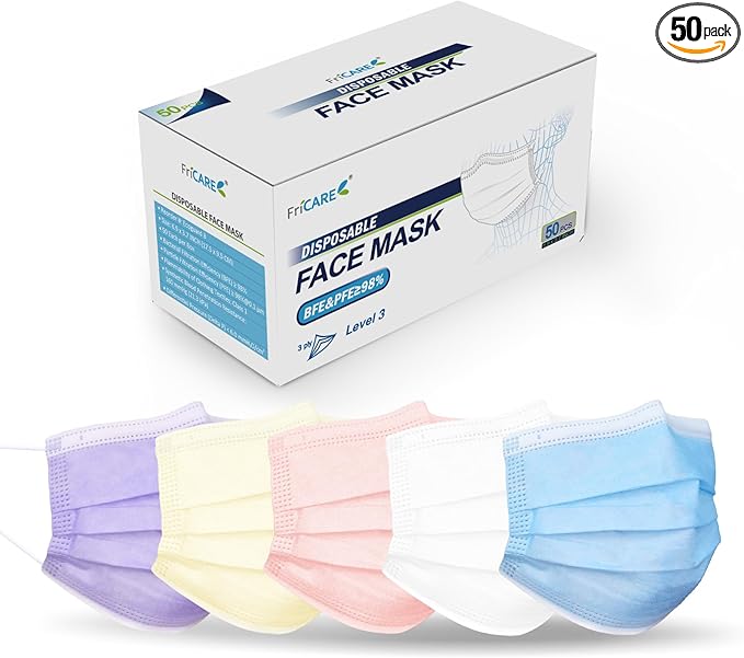 FriCARE Disposable Face Masks, 3-Ply ASTM Level 3 Medical Grade, FSA/HSA Eligible, Breathable & Comfortable for Allergy/Sun Protection, 50 Pack Midnight Fantasy