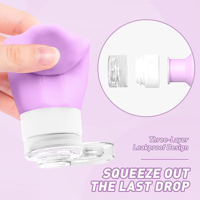 Redfly Travel Bottles for Toiletries, 3oz Tsa Approved Travel Size Containers, BPA Free Leak Proof Squeezable Containers for Toiletries, Silicone Refillable Essentials for Shampoo Conditioner Purple